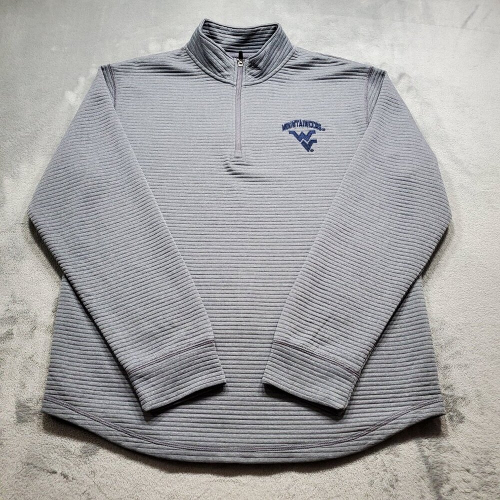 Knights Apparel 1/4 Zip Ribbed Gray Pullover West VA Mountaineers Logo Men Sz L